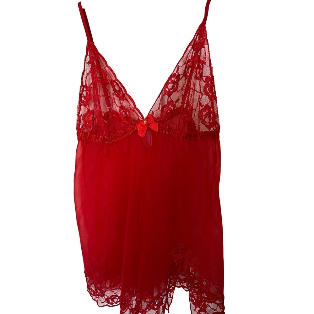 Frederick's of Hollywood Dark RomanceBabydoll Women L Red Lace Mesh Chemise